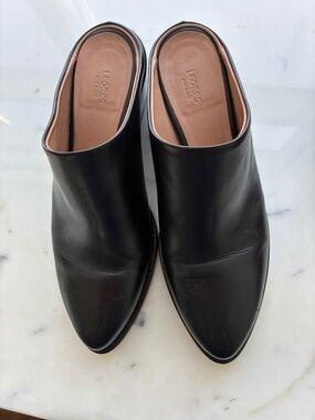 Black Leather Pointed-Toe Slip-On Mules